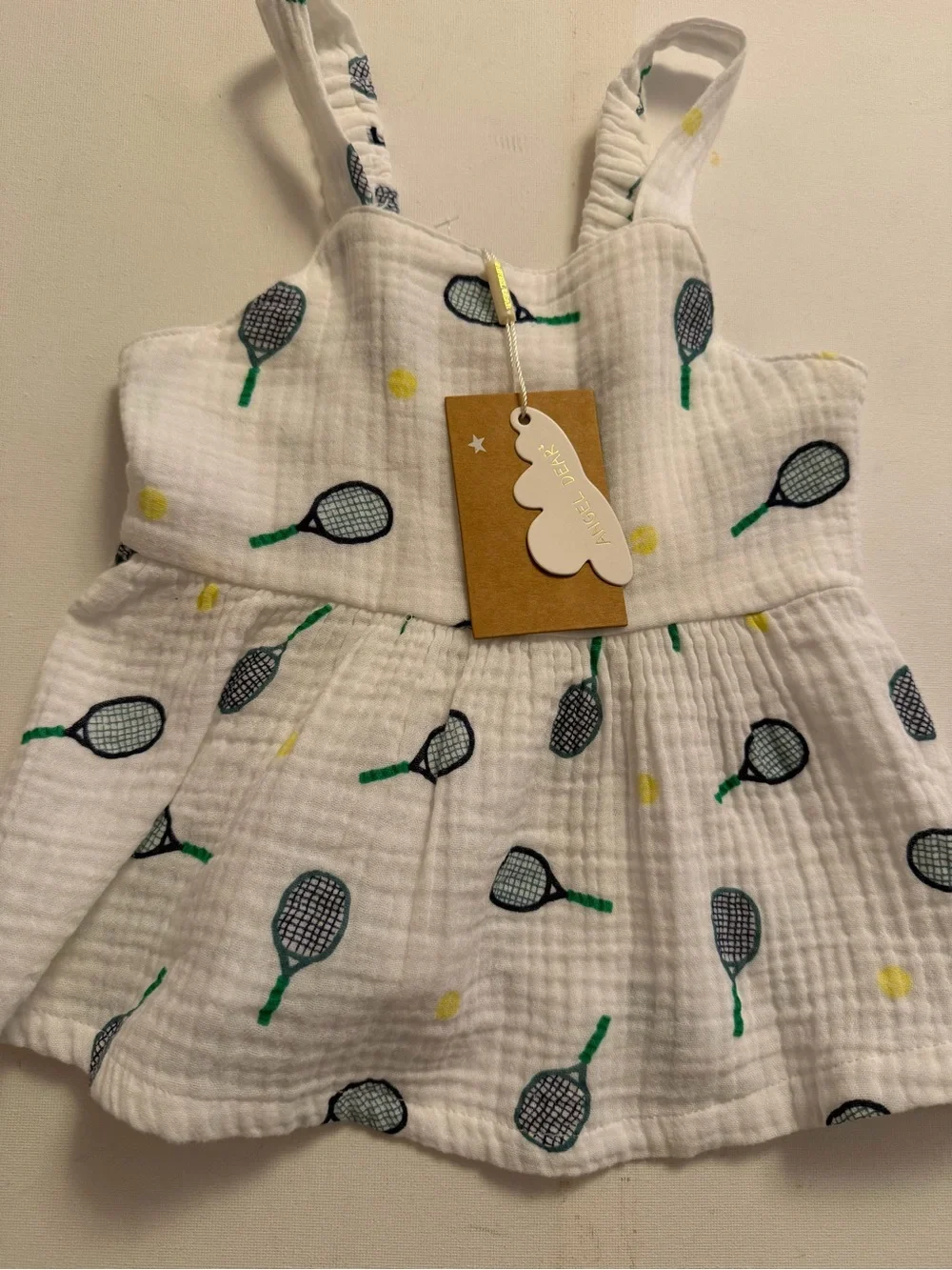 Angel Dear White Tennis Racket Peplum Top & Navy Shorts Set
